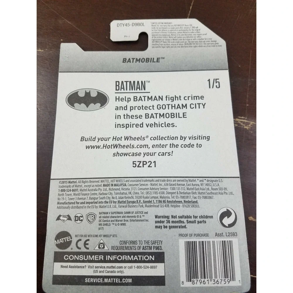 NEW Hot Wheels BATMOBILE Batman v Superman 1/5 237/365 Grey Gray DC Dawn Justice